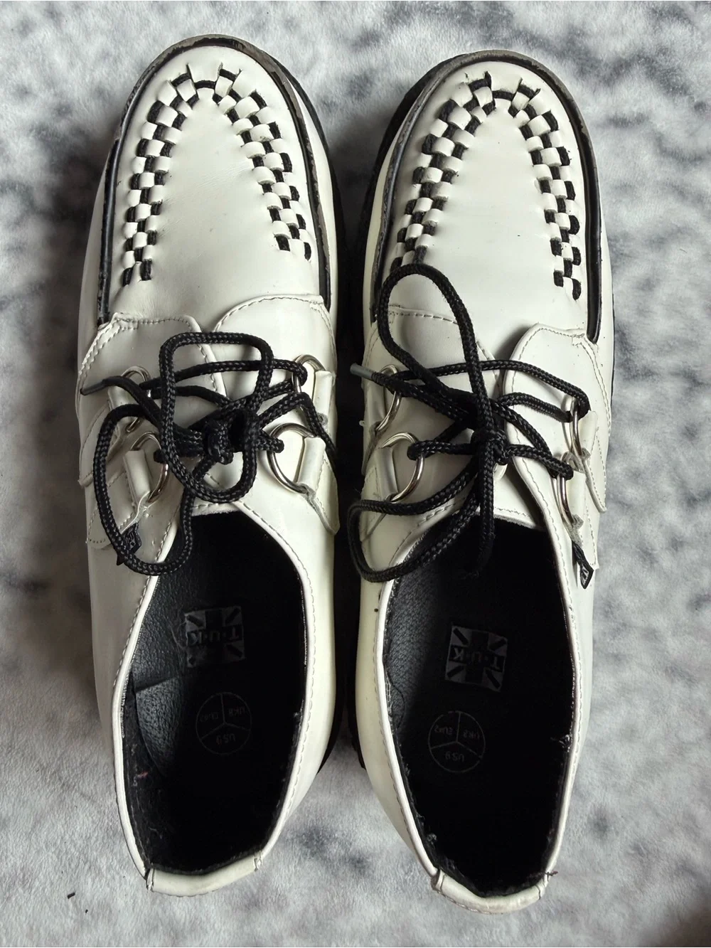 T.U.K - White Leather Viva Mondo Creeper Loafers - Men’s 9 Women’s 11